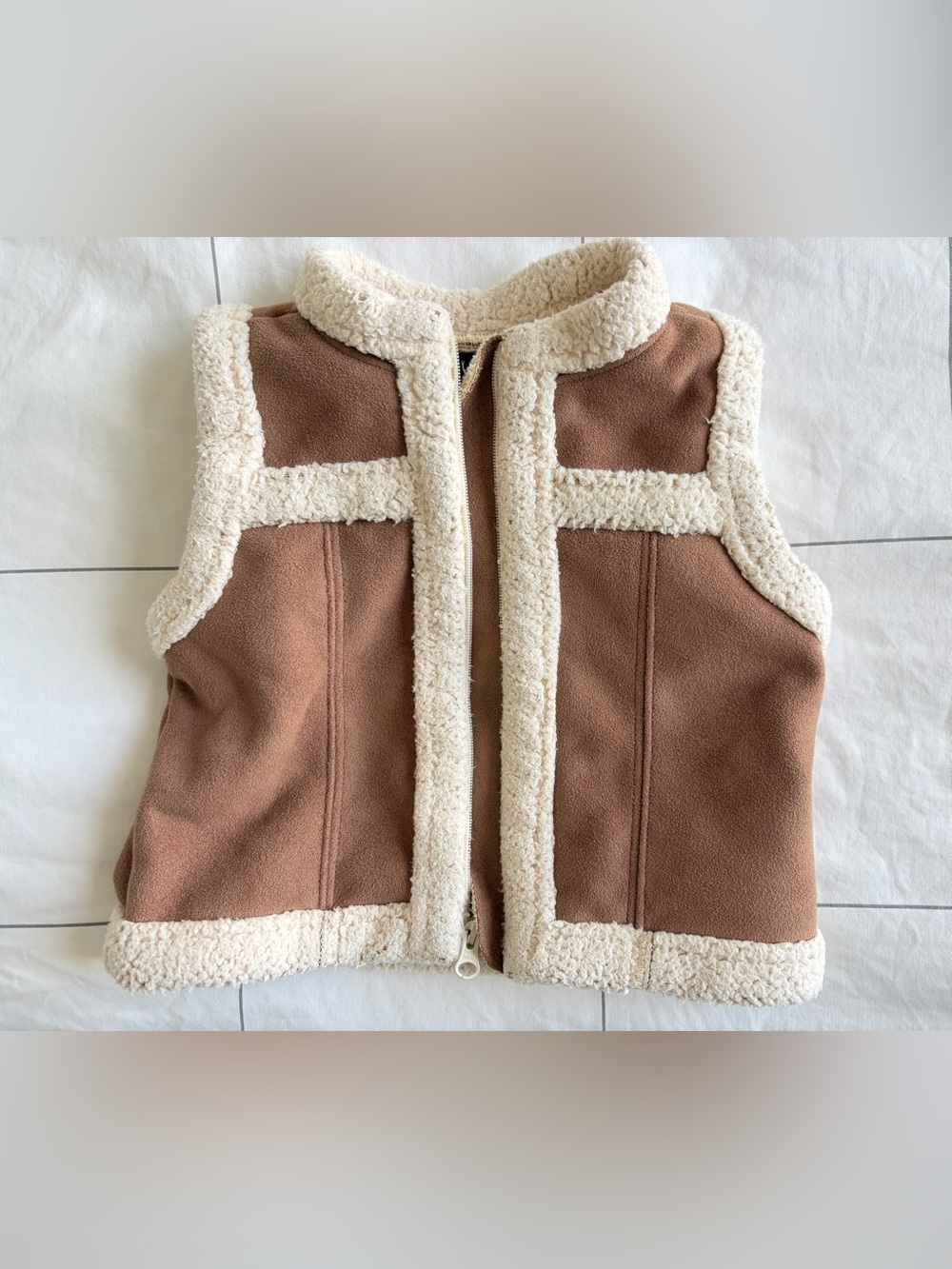 Old Navy Brown Fleece Vest with Cream Sherpa Trim